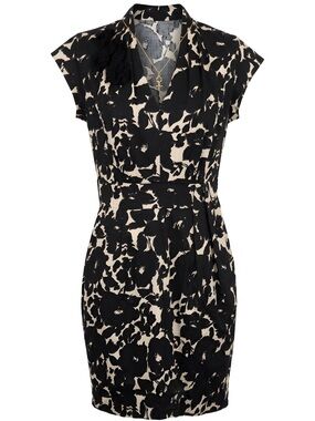 Just...Taylor Black and Cream Floral V-Neck Mini Dress